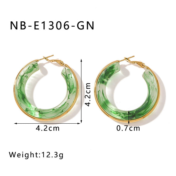 Wholesale Women's Stainless Steel 18K Gold Electroplated Hollow Geometric Resin Earrings