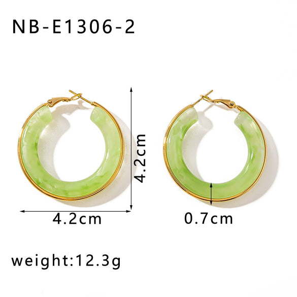 Wholesale Women's Stainless Steel 18K Gold Electroplated Hollow Geometric Resin Earrings