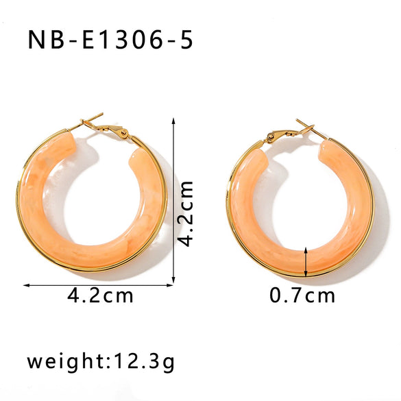 Wholesale Women's Stainless Steel 18K Gold Electroplated Hollow Geometric Resin Earrings