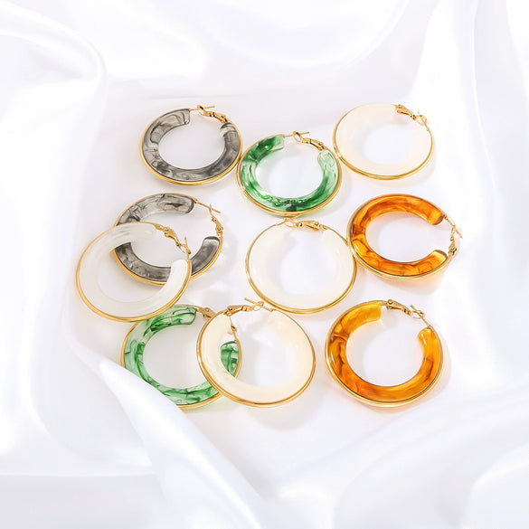 Wholesale Women's Stainless Steel 18K Gold Electroplated Hollow Geometric Resin Earrings