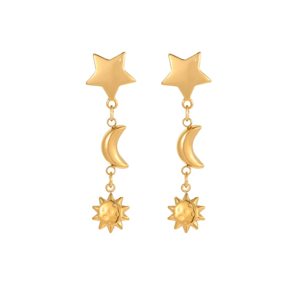 Wholesale Women's Stainless Steel 18K Gold Electroplated Star And Moon Pattern Earrings
