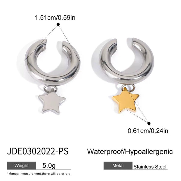 Wholesale Women's Stainless Steel 18K Gold Electroplated Star Shaped Ear Clip Earrings