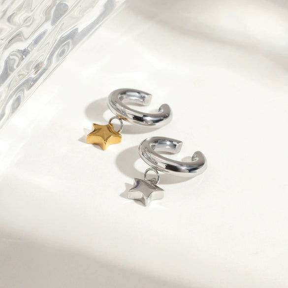 Wholesale Women's Stainless Steel 18K Gold Electroplated Star Shaped Ear Clip Earrings