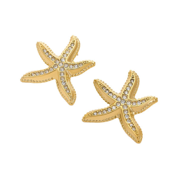 Wholesale Women's Stainless Steel 18K Gold Electroplated Starfish Micropaved Zircon Earrings Fashion Style