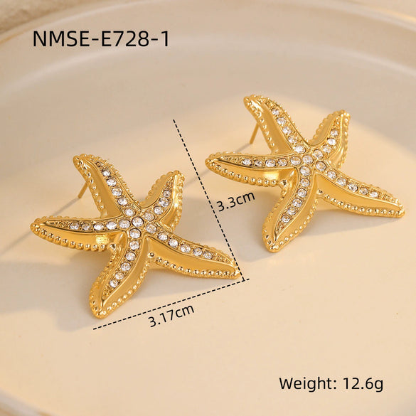 Wholesale Women's Stainless Steel 18K Gold Electroplated Starfish Micropaved Zircon Earrings Fashion Style