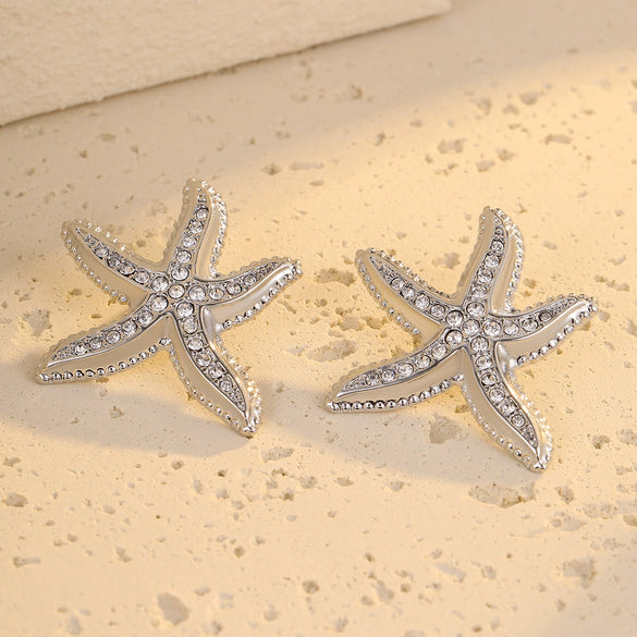 Wholesale Women's Stainless Steel 18K Gold Electroplated Starfish Micropaved Zircon Earrings Fashion Style