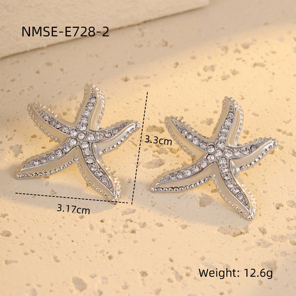 Wholesale Women's Stainless Steel 18K Gold Electroplated Starfish Micropaved Zircon Earrings Fashion Style