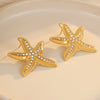 Wholesale Women's Stainless Steel 18K Gold Electroplated Starfish Micropaved Zircon Earrings Fashion Style