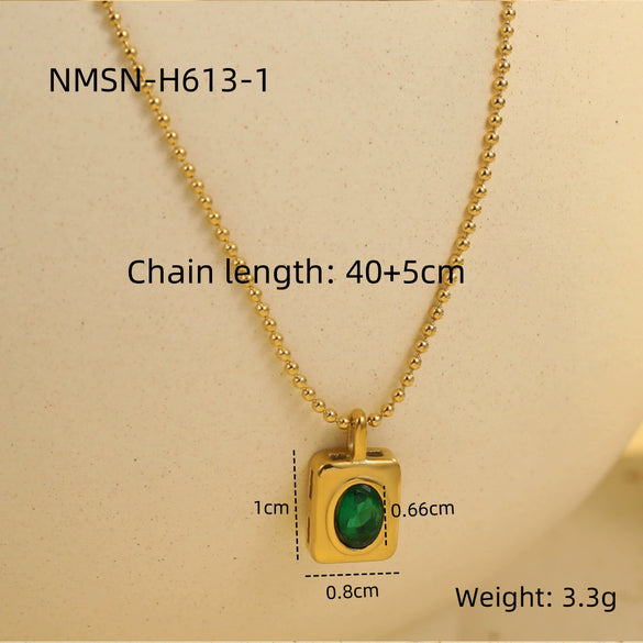 Wholesale Women's Stainless Steel 18K Gold Geometric Green Zircon Electroplated Necklace