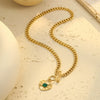 Wholesale Women's Stainless Steel 18K Gold Geometric Green Zircon Electroplated Necklace