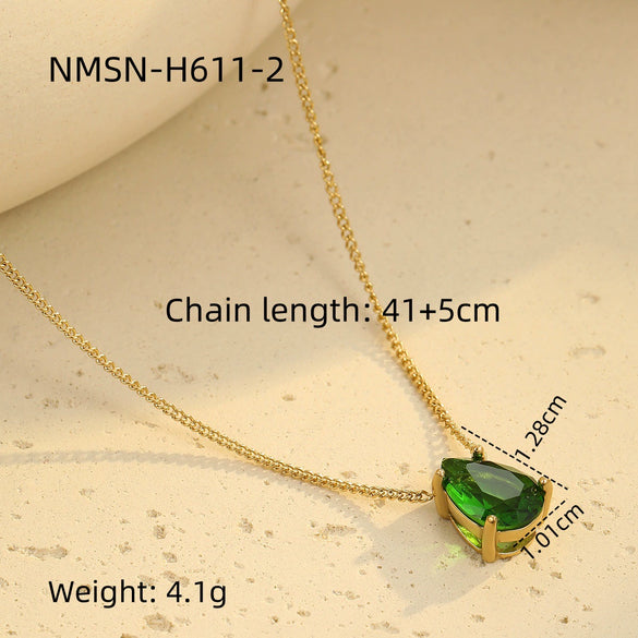 Wholesale Women's Stainless Steel 18K Gold Geometric Green Zircon Electroplated Necklace