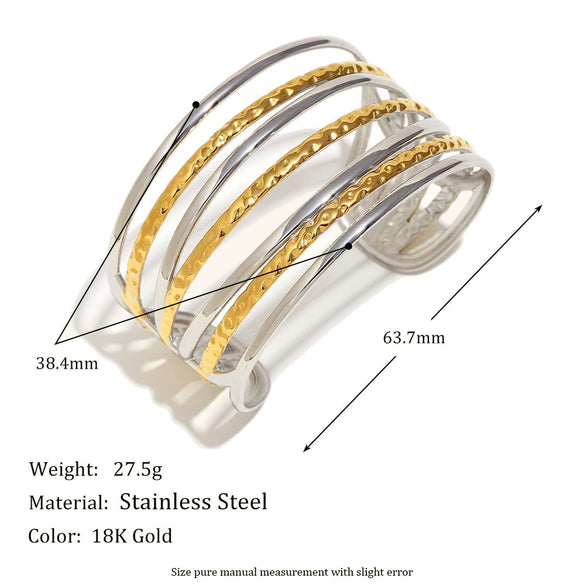 Wholesale Women's Stainless Steel 18K Gold Plated Asymmetric Line Circle Flower Double Layer Bracelet With Electroplating
