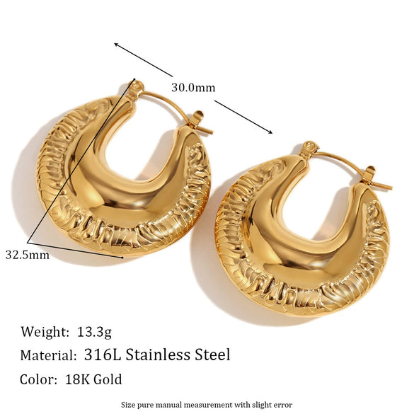Wholesale Women's Stainless Steel 18K Gold Plated Asymmetrical Geometric Convex Hollow Fashion Earrings
