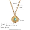 Wholesale Women's Stainless Steel 18K Gold Plated Bead Chain With Hammer Pattern And Turquoise Round Geometric Style Necklace