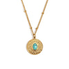 Wholesale Women's Stainless Steel 18K Gold Plated Bead Chain With Hammer Pattern And Turquoise Round Geometric Style Necklace