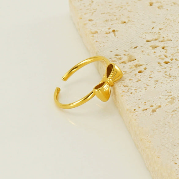 Wholesale Women's 316L Stainless Steel 18K Gold Plated Bow Design Ring