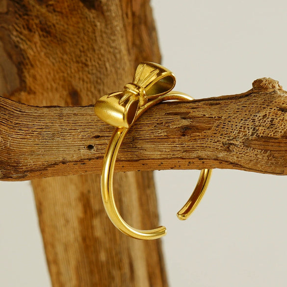 Wholesale Women's 316L Stainless Steel 18K Gold Plated Bow Design Ring