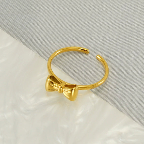 Wholesale Women's 316L Stainless Steel 18K Gold Plated Bow Design Ring