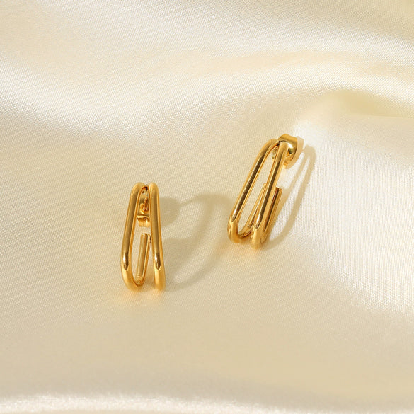 Wholesale Women's Stainless Steel 18K Gold Plated Double Layer Geometric Hoop Earrings With Electroplating