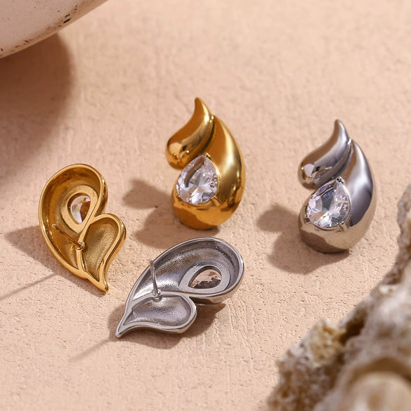 Wholesale Women's Stainless Steel 18K Gold Plated Drop Shape Zircon Earrings