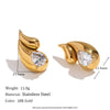 Wholesale Women's Stainless Steel 18K Gold Plated Drop Shape Zircon Earrings
