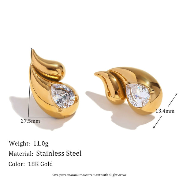 Wholesale Women's Stainless Steel 18K Gold Plated Drop Shape Zircon Earrings