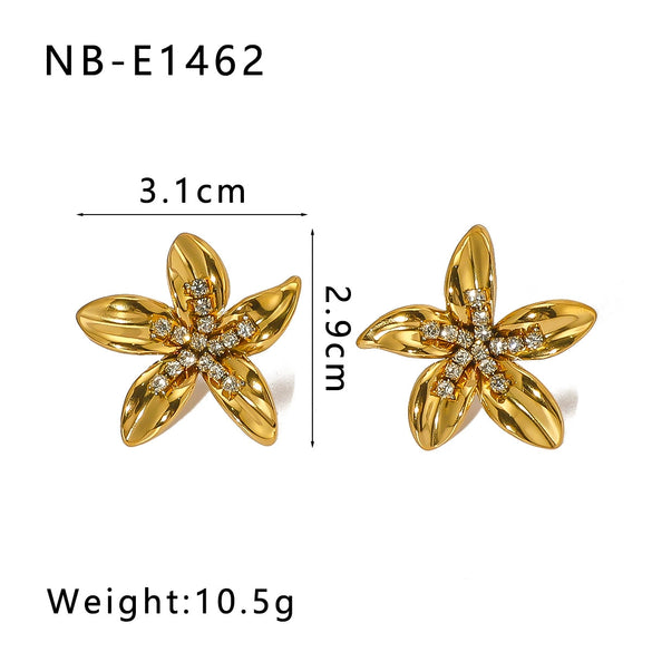 Wholesale Women's Stainless Steel 18K Gold Plated Earrings With Butterfly Flower Diamond Set And Geometric Pattern