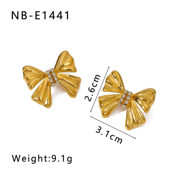 Wholesale Women's Stainless Steel 18K Gold Plated Earrings With Butterfly Flower Diamond Set And Geometric Pattern