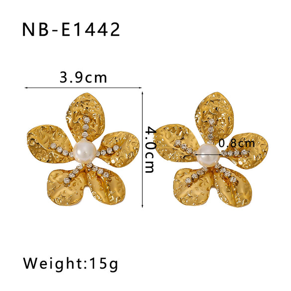 Wholesale Women's Stainless Steel 18K Gold Plated Earrings With Butterfly Flower Diamond Set And Geometric Pattern