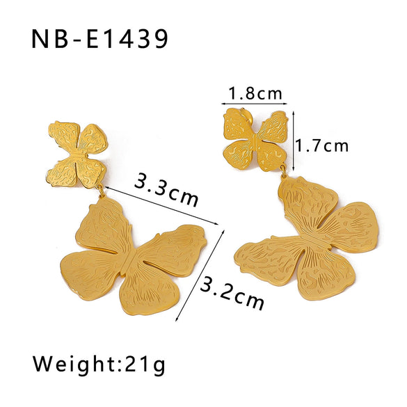 Wholesale Women's Stainless Steel 18K Gold Plated Earrings With Butterfly Flower Diamond Set And Geometric Pattern