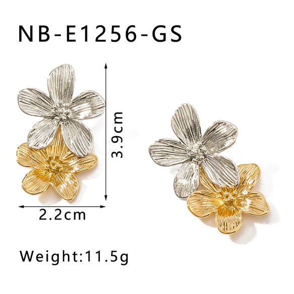 Wholesale Women's Stainless Steel 18K Gold Plated Flower Design Earrings With Advanced Design Sense And Retro Style
