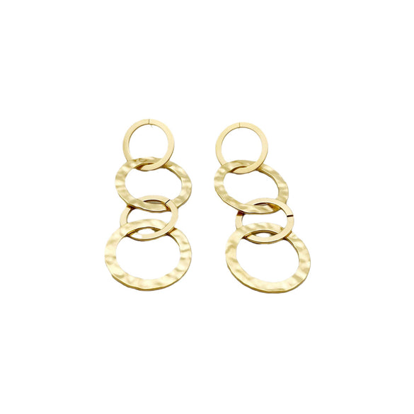 Wholesale Women's Stainless Steel 14K Gold Plated French Retro Round Stitching Tassel Earrings