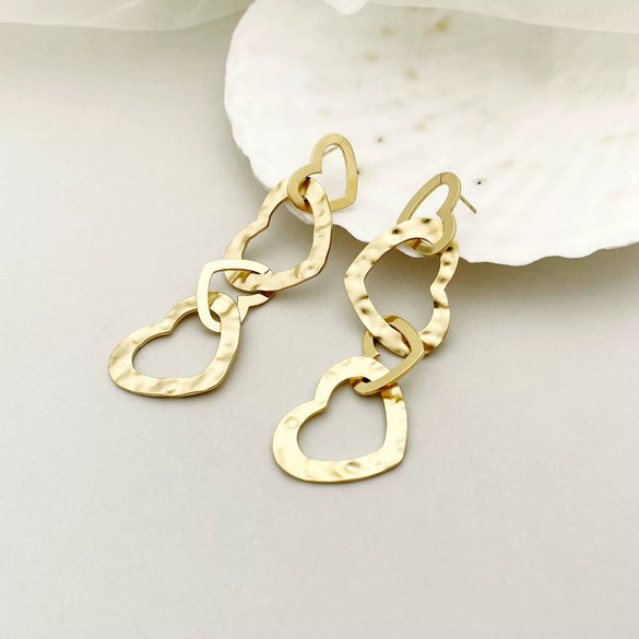 Wholesale Women's Stainless Steel 14K Gold Plated French Retro Tassel Earrings With Stitching