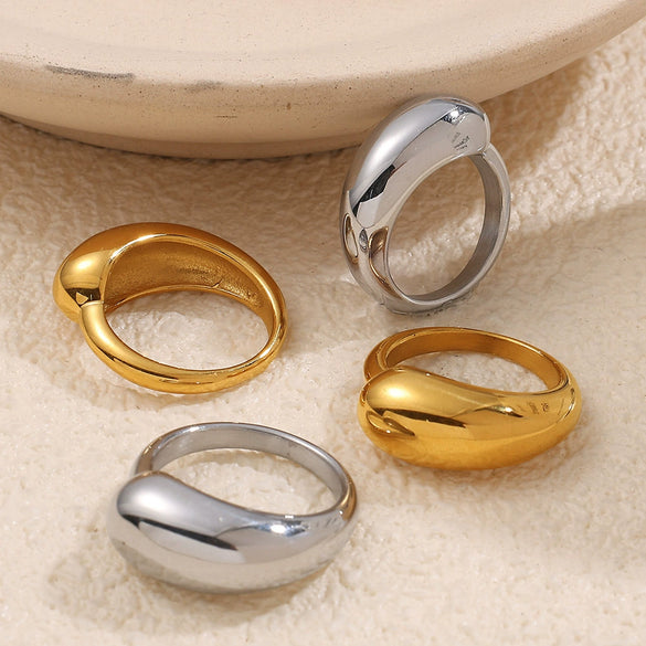 Wholesale Women's 316L Stainless Steel 18K Gold Plated Geometric Asymmetric Fashion Ring Jewelry