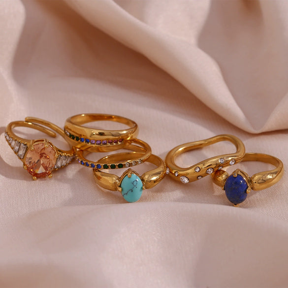 Wholesale Women's Stainless Steel 18K Gold Plated Geometric Curve Ring Electroplated Fashion Style