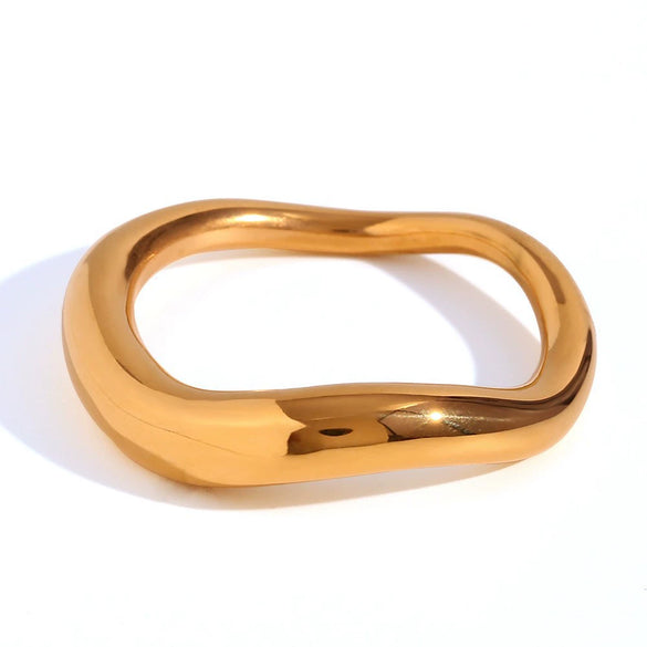 Wholesale Women's Stainless Steel 18K Gold Plated Geometric Curve Ring Electroplated Fashion Style