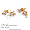 Wholesale Women's Stainless Steel 18K Gold Plated Geometric Drop Shape Zircon Earrings