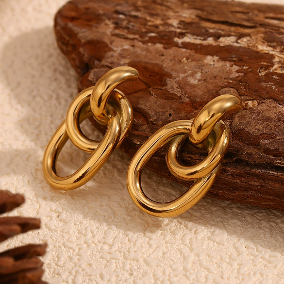 Wholesale Women's Stainless Steel 18K Gold Plated Geometric French O Shaped Winding Electroplated Earrings