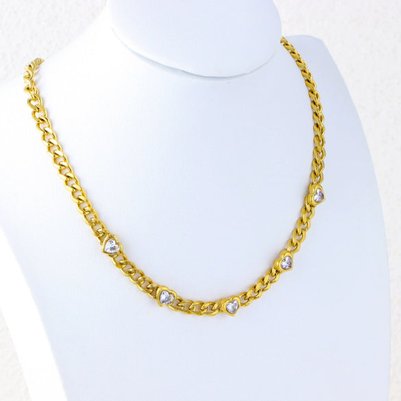 Wholesale Women's Stainless Steel 18K Gold Plated Geometric Heart Pendant Necklace