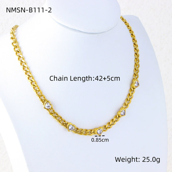 Wholesale Women's Stainless Steel 18K Gold Plated Geometric Heart Pendant Necklace