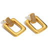 Wholesale Women's Stainless Steel 18K Gold Plated Geometric Hollow Creative Earrings With Square Buckle And Zircon Inlay