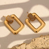 Wholesale Women's Stainless Steel 18K Gold Plated Geometric Hollow Creative Earrings With Square Buckle And Zircon Inlay