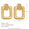 Wholesale Women's Stainless Steel 18K Gold Plated Geometric Hollow Creative Earrings With Square Buckle And Zircon Inlay