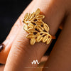 Wholesale Women's 316L Stainless Steel 18K Gold Plated Geometric Leaf Splicing Open Ring