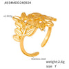 Wholesale Women's 316L Stainless Steel 18K Gold Plated Geometric Leaf Splicing Open Ring