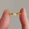 Wholesale Women's 316L Stainless Steel 18K Gold Plated Geometric Pattern Fine Twist Square Zircon Diamond Ring Light Luxury Style