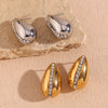 Wholesale Women's Stainless Steel 18K Gold Plated Geometric Rhinestone Drop Earrings With Back Hollow Design And Micro Inlay