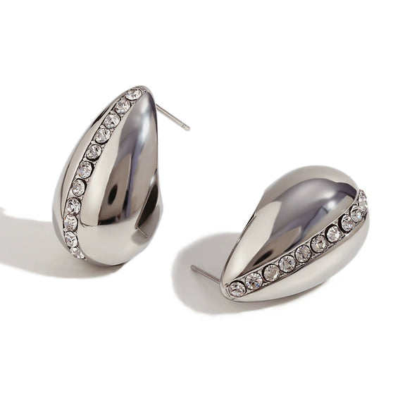 Wholesale Women's Stainless Steel 18K Gold Plated Geometric Rhinestone Drop Earrings With Back Hollow Design And Micro Inlay