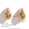 Wholesale Women's Stainless Steel 18K Gold Plated Geometric Rhinestone Drop Earrings With Back Hollow Design And Micro Inlay