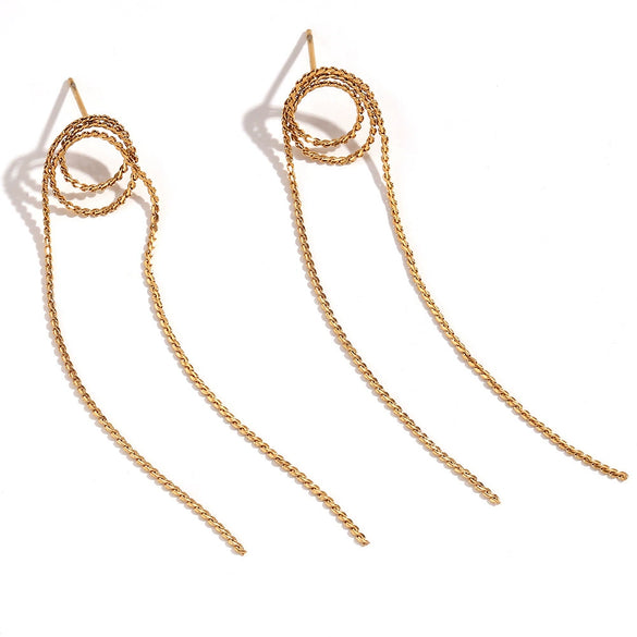 Wholesale Women's Stainless Steel 18K Gold Plated Geometric Simple Style Woven Long Tassel Earrings